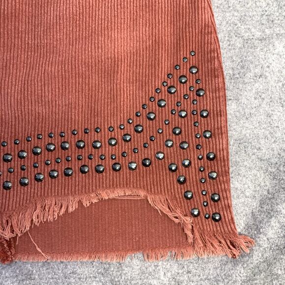 POL Corduroy Mini Skirt in Coral, Women’s S, Festival Skirt Cowgirl Studs Fringe - Picture 3 of 10